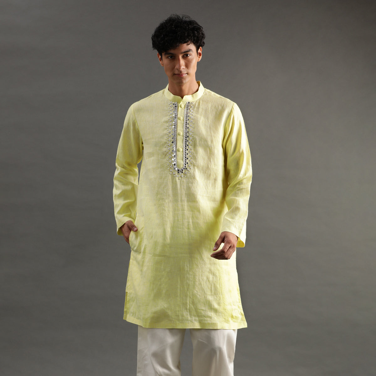 2Pcs Lime Linen Kurta Set