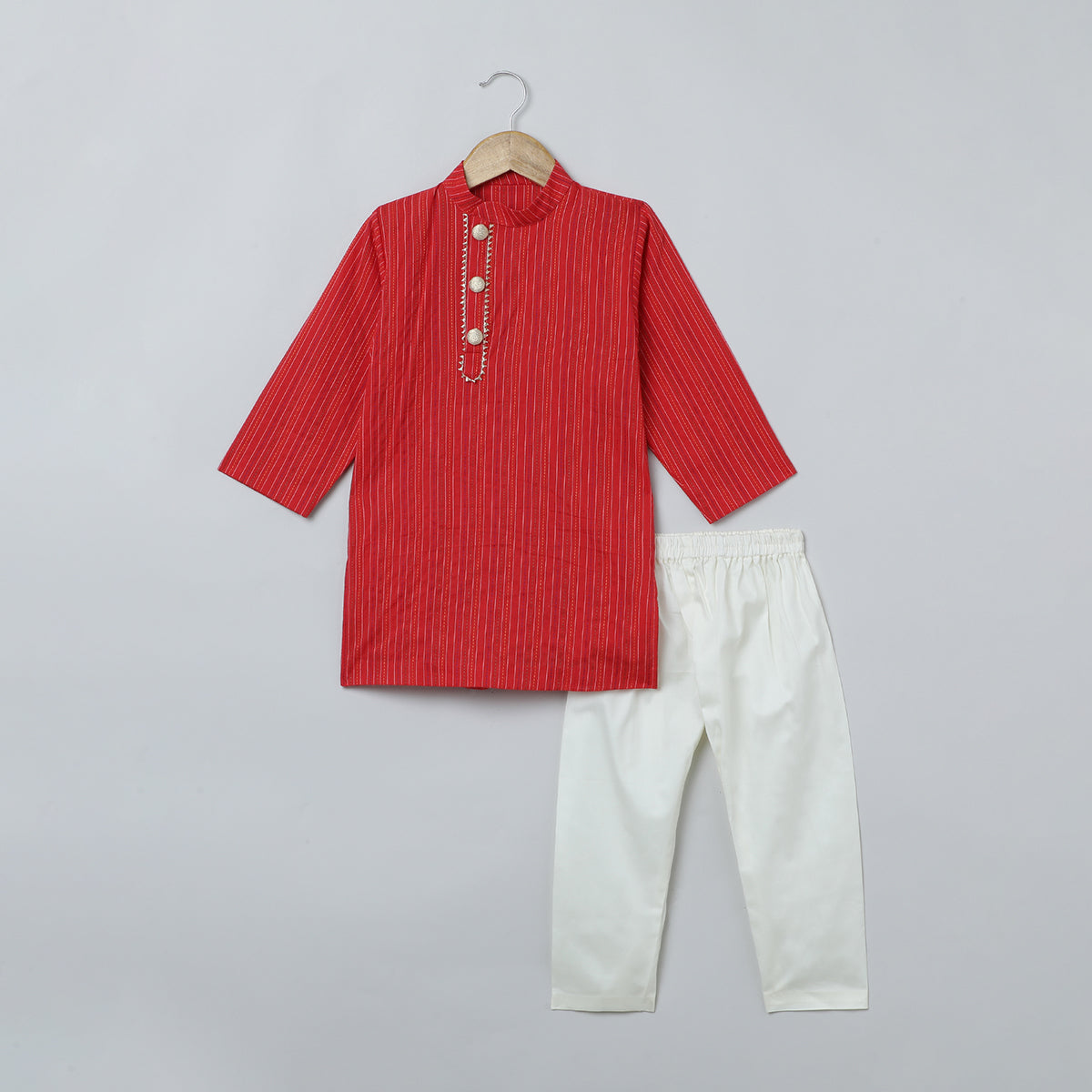 BYB PREMIUM RED BOYS KATHA STITCHED PURE COTTON KURTA PYJAMA