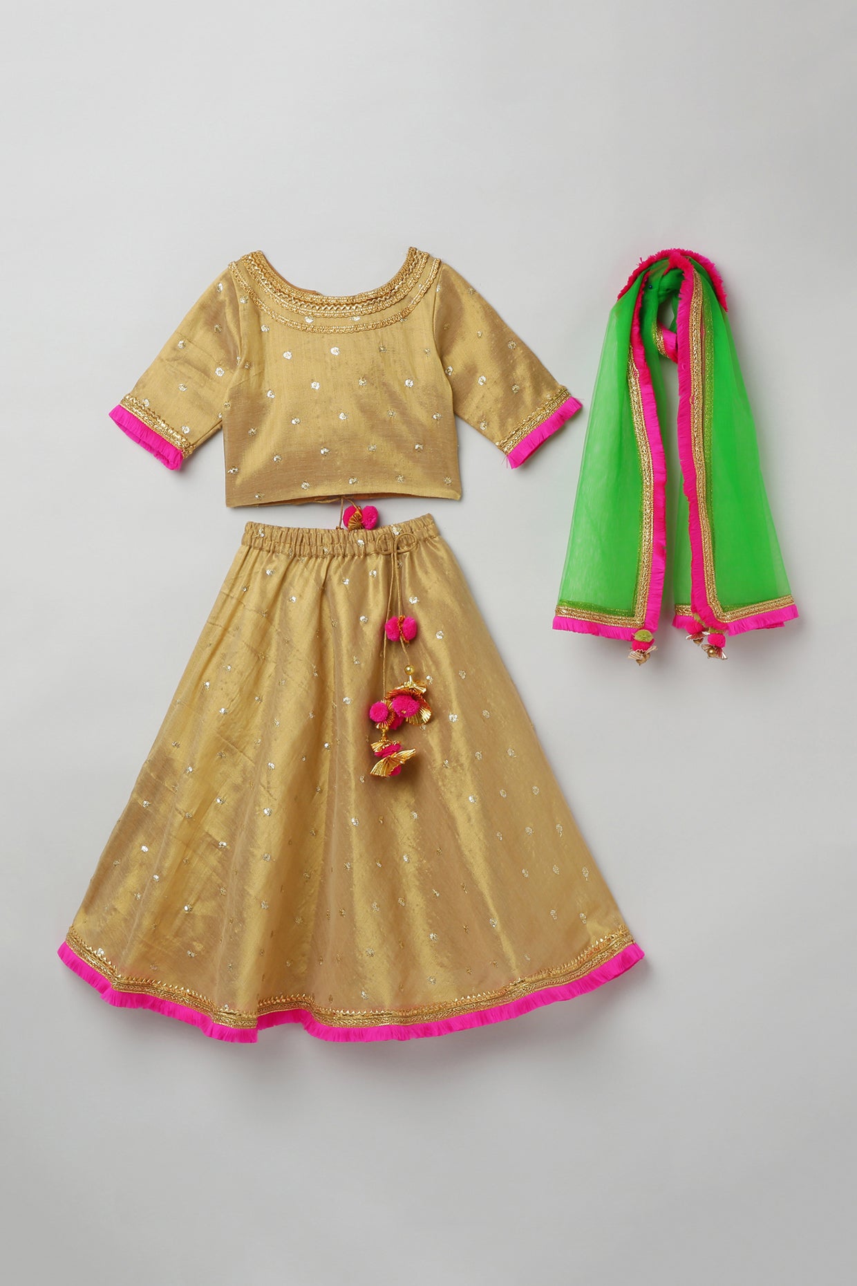 3Pcs Gold Lehenga Set