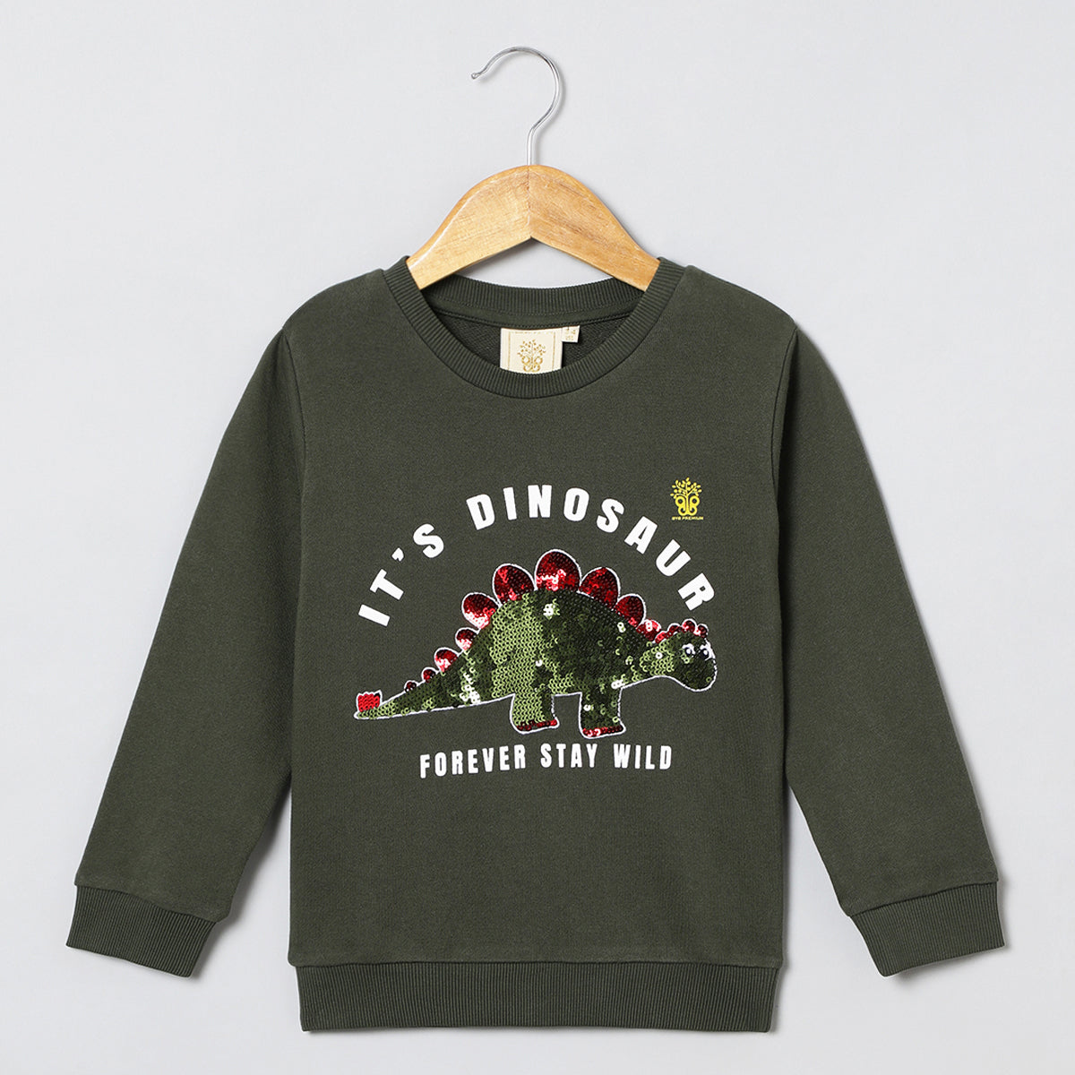 BYB PREMIUM OLIVE SEQUENCE COTTON SWEAT SHIRT FOR UNISEX