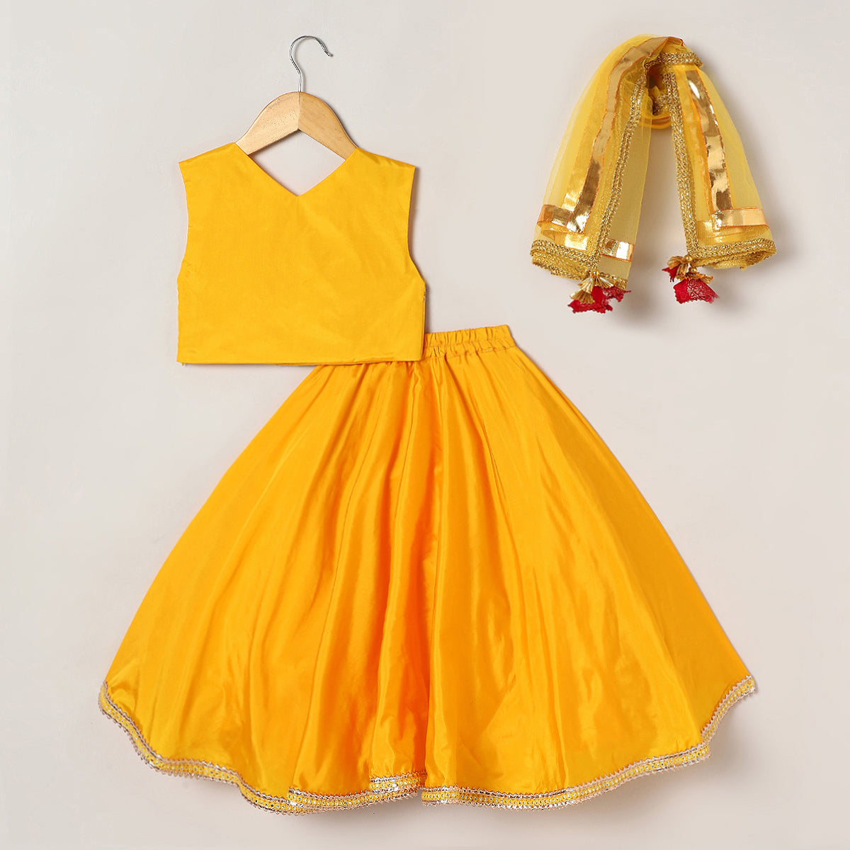 3Pcs Yellow Silk Lehenga Set