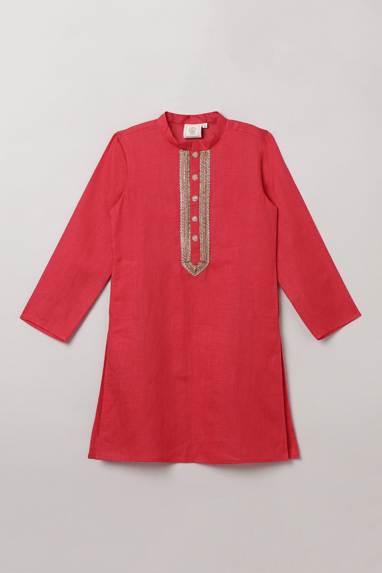 2Pcs Red Linen Kurta Set