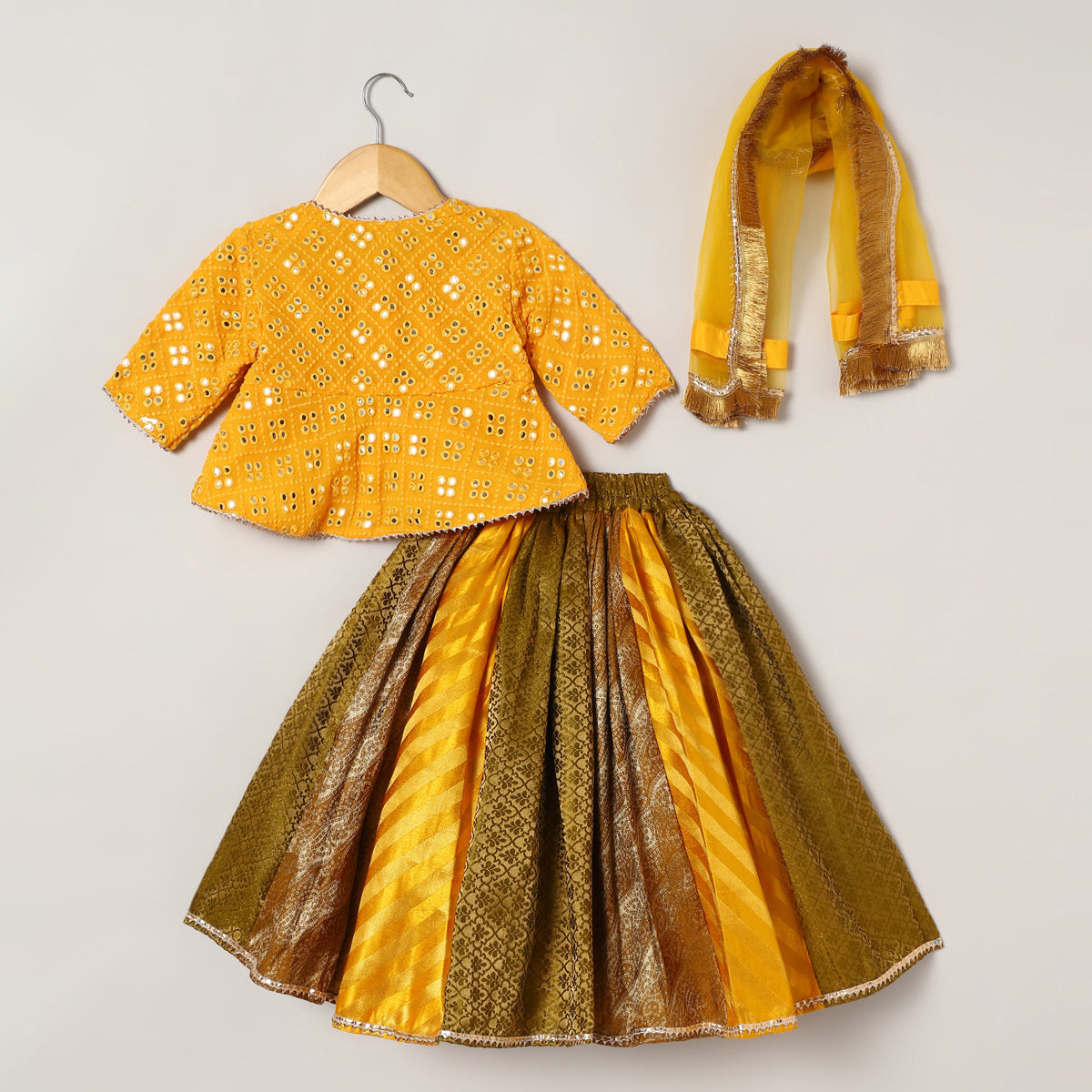 3Pcs Yellow Georgette Lehenga Set