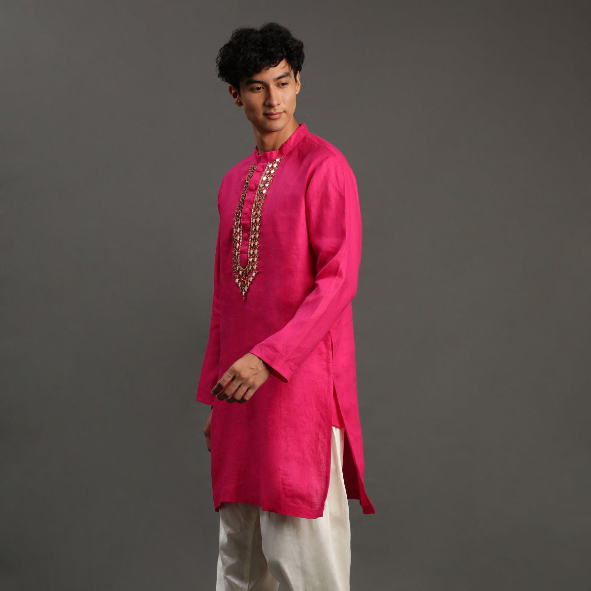 2Pcs Fuschia Linen Kurta Set