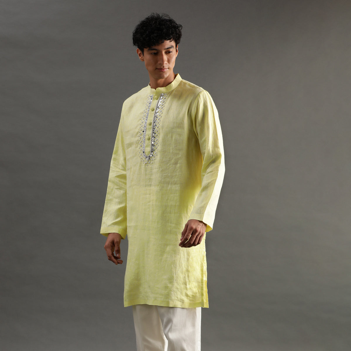 2Pcs Lime Linen Kurta Set