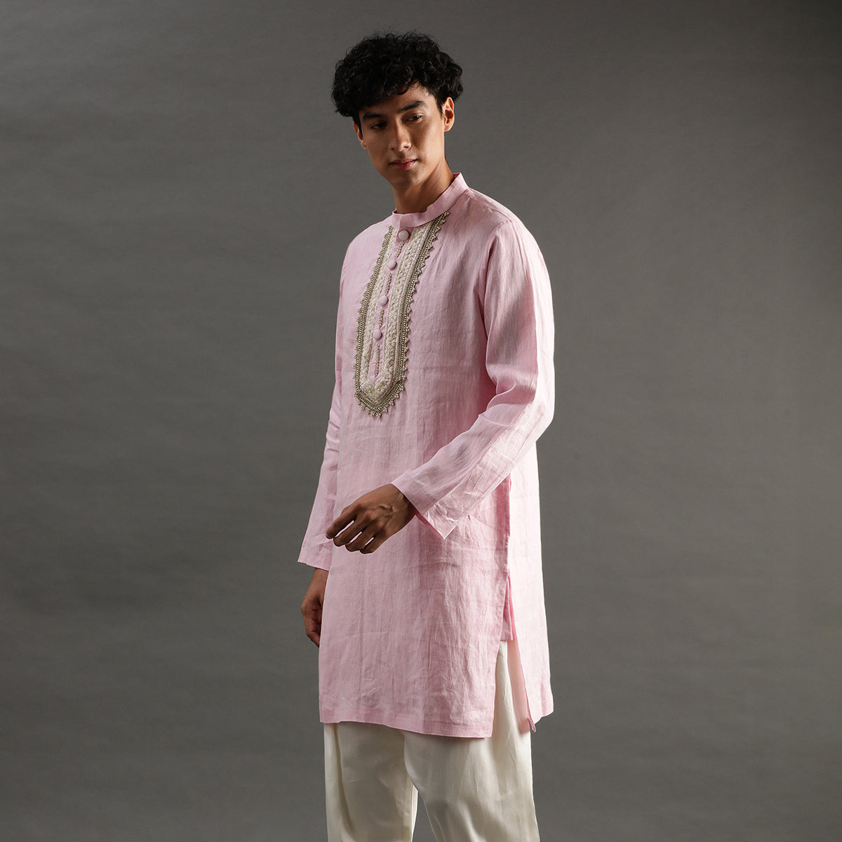 2Pcs Light Pink Linen Kurta Set