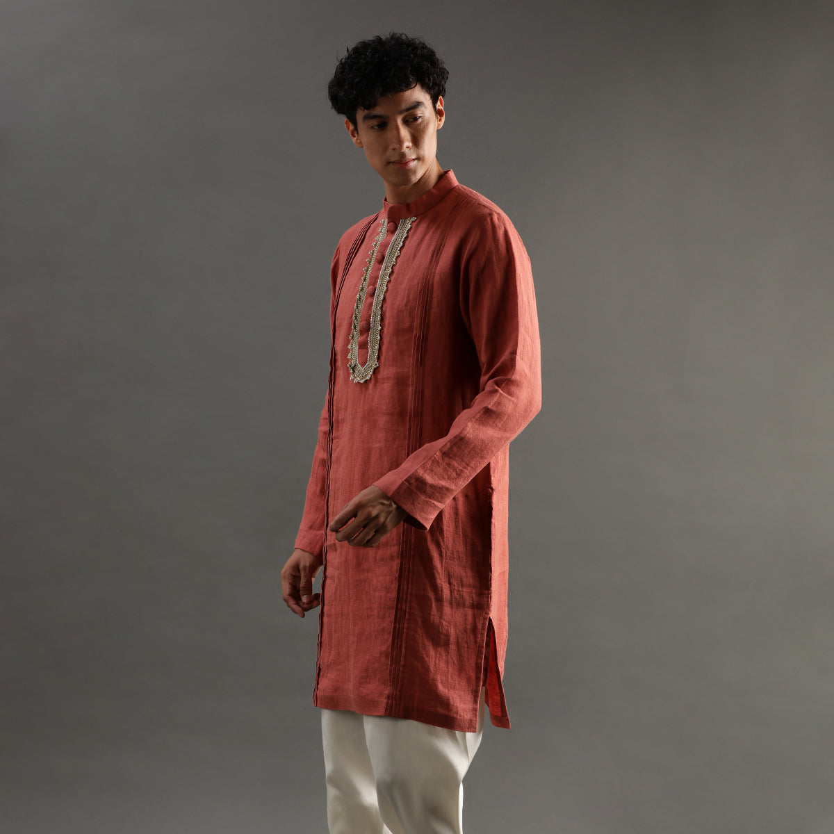 2Pcs Rust Linen Kurta Set