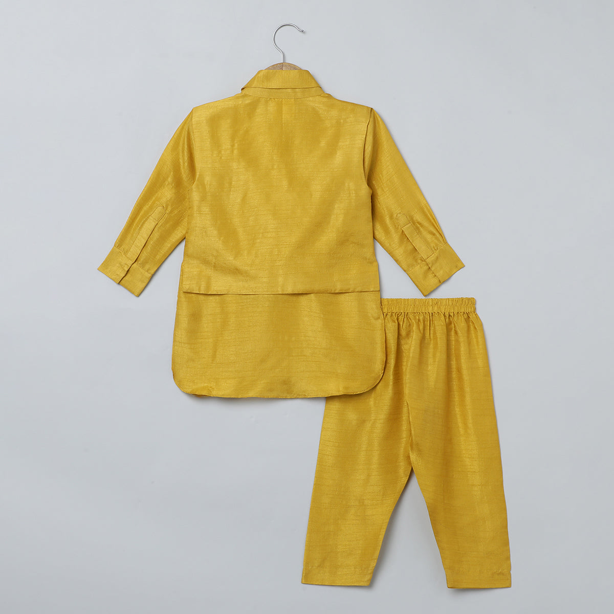 BYB PREMIUM MUSTARD YELLOW BOYS HAND EMBROIDERED SILK KURTA PYJAMA AND JACKET