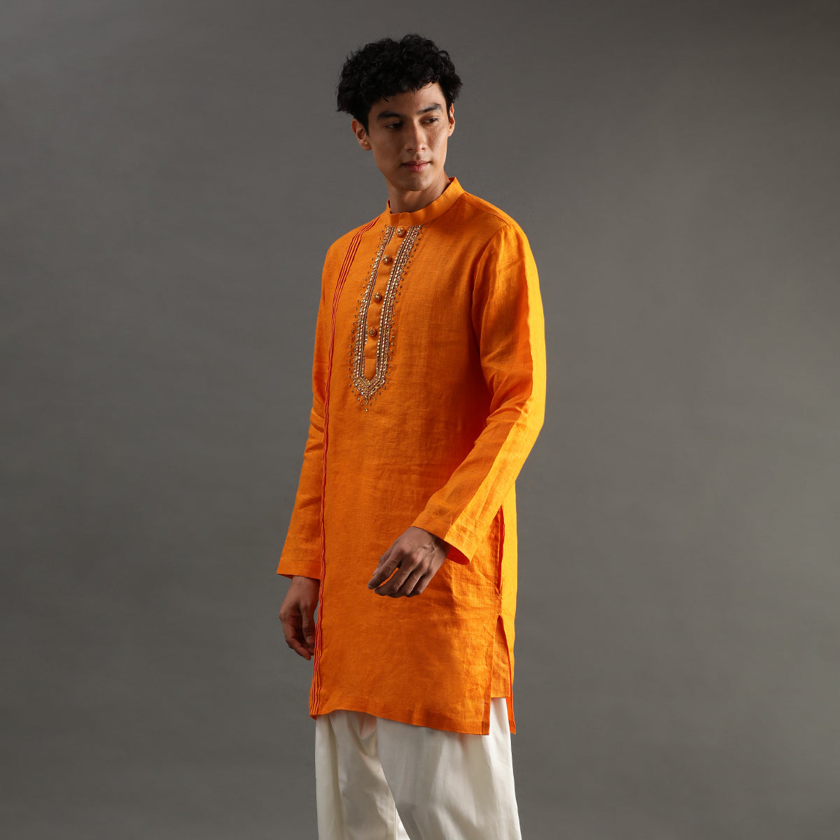 2Pcs Orange Linen Kurta Set