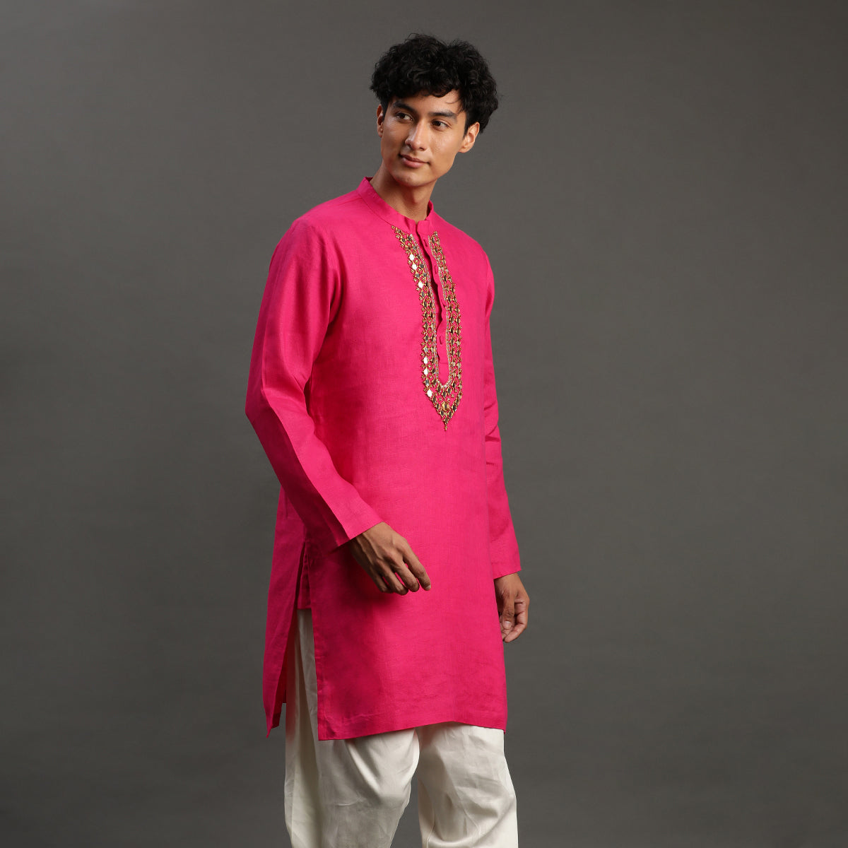 2Pcs Fuschia Linen Kurta Set