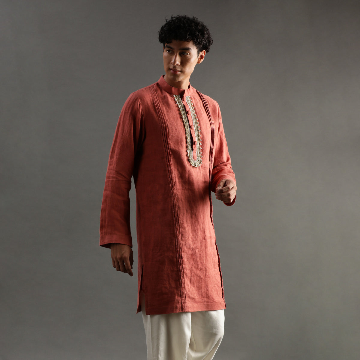 2Pcs Rust Linen Kurta Set