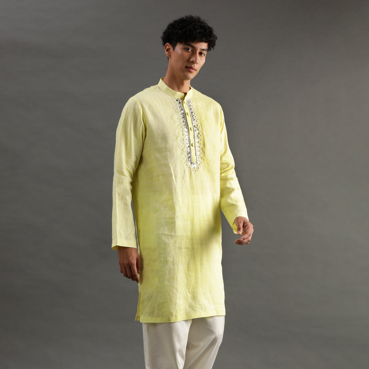 2Pcs Lime Linen Kurta Set