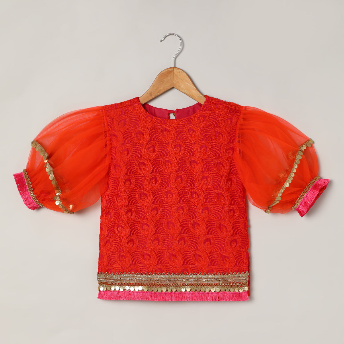 3Pcs Orange Chiffon Embroided Kurta Set