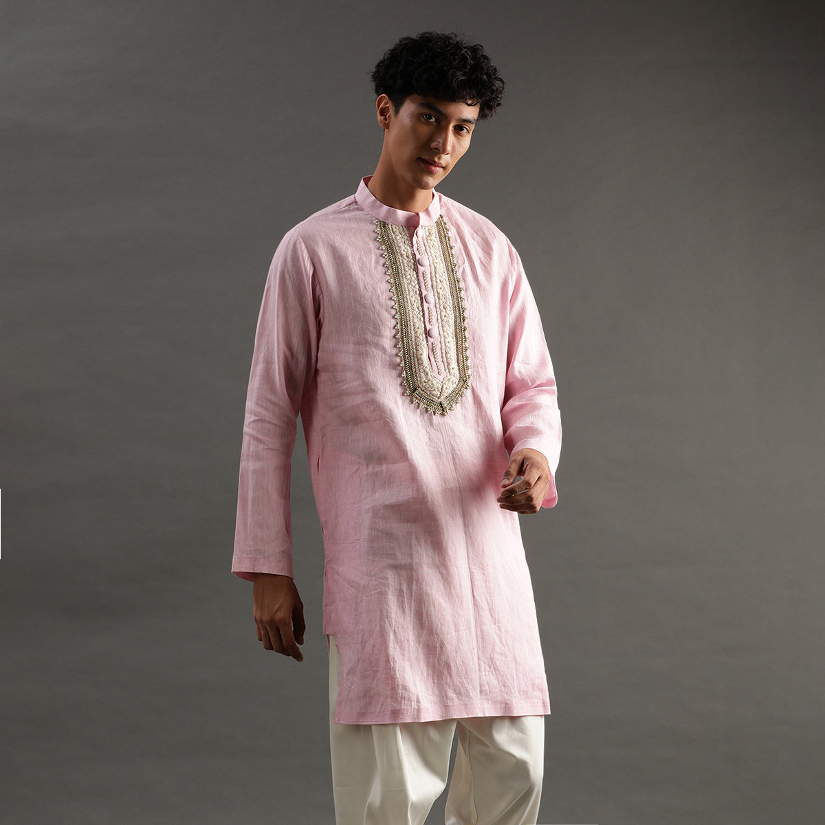 2Pcs Light Pink Linen Kurta Set