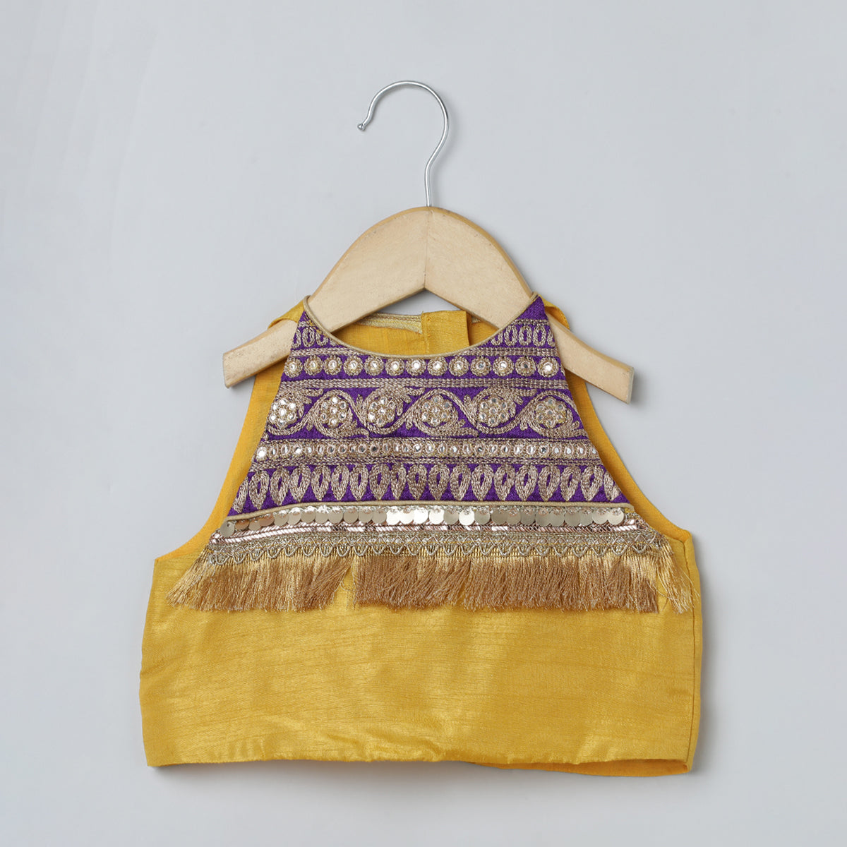 BYB PREMIUM YELLOW AND PURPLE GIRLS EMBROIDERED LACE WORK SILK LEHENGA CHOLI DUPATTA