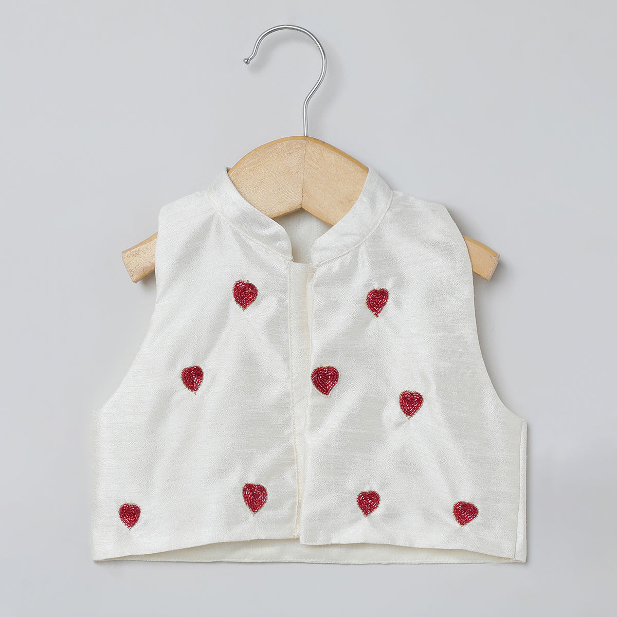 BYB PREMIUM RED AND WHITE GIRLS HEART OR LOVE SHAPE BEADED EMBROIDERY WITH FANCY LATKAN RAW SILK SKIRT AND TOP