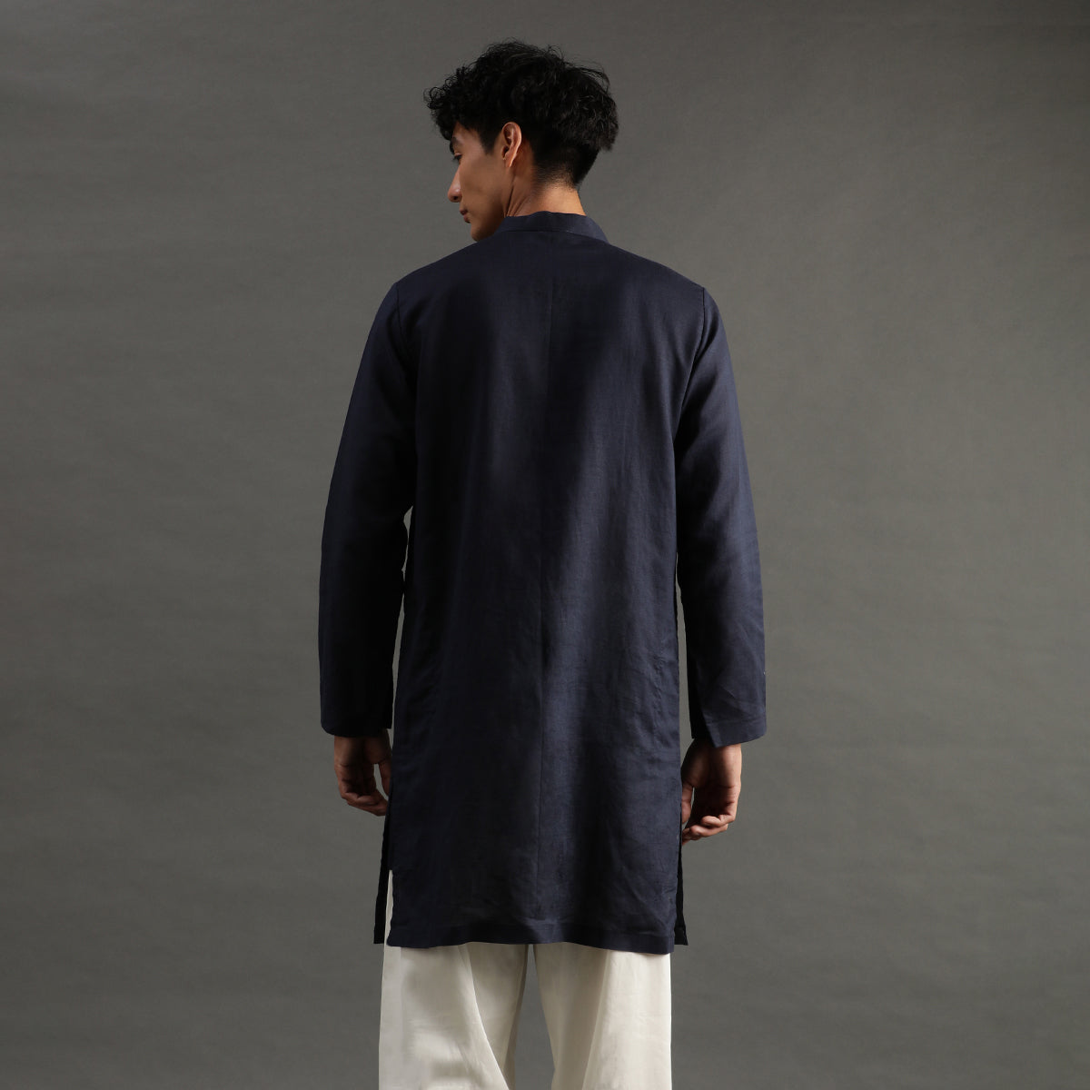 2Pcs Navy Linen Kurta Set