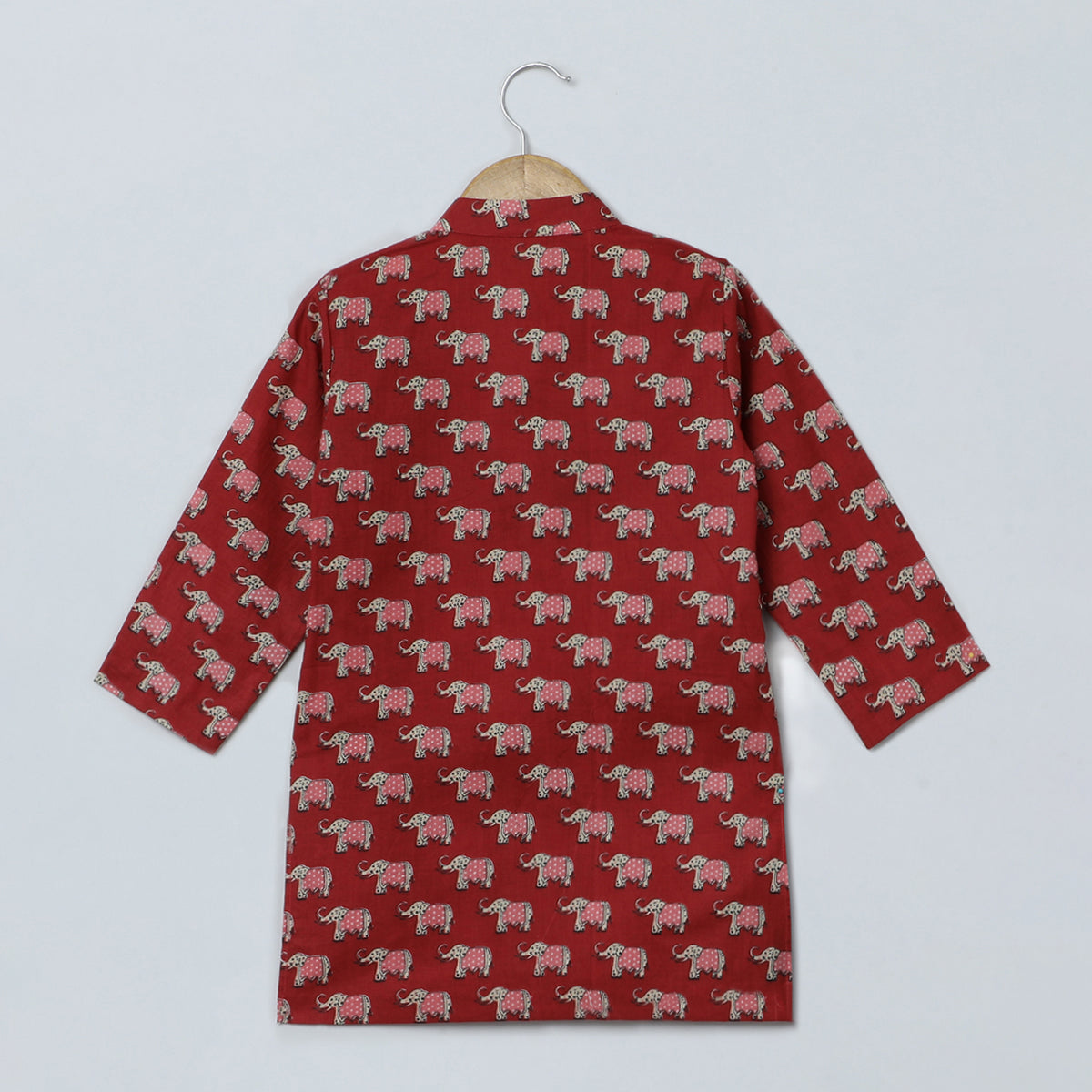 BYB PREMIUM RED AND DARK GREEN BOYS JAIPURI ELEPHANT PRINT PURE COTTON KURTA PYJAMA