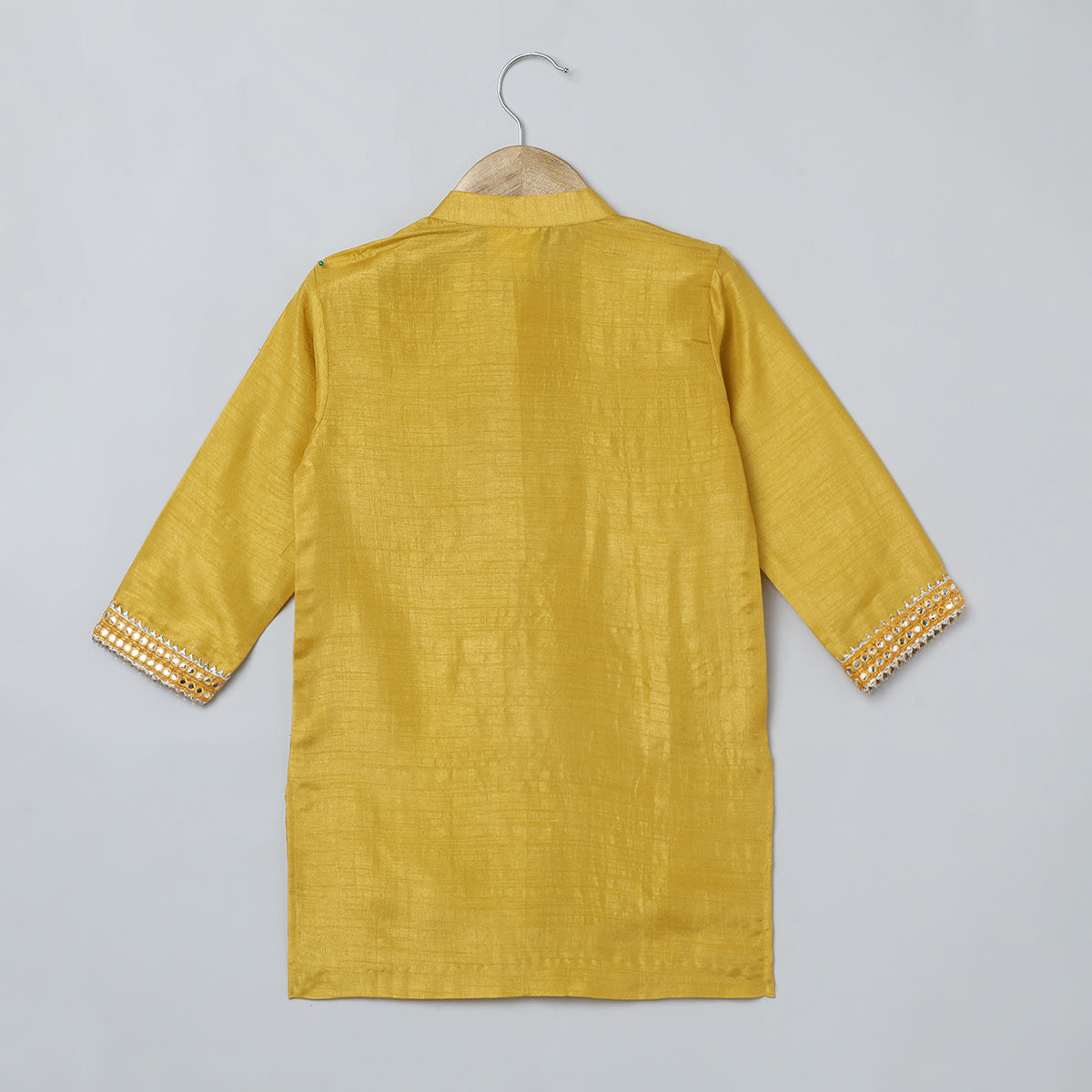 BYB PREMIUM MUSTARD YELLOW BOYS FULL GOTTA WORK RAW SILK KURTA DHOTI