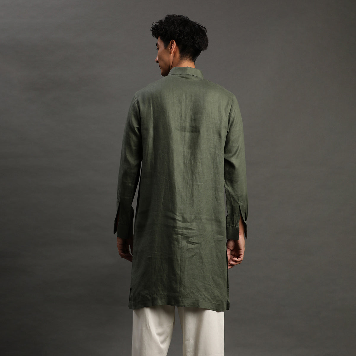 2Pcs Olive Linen Kurta Set