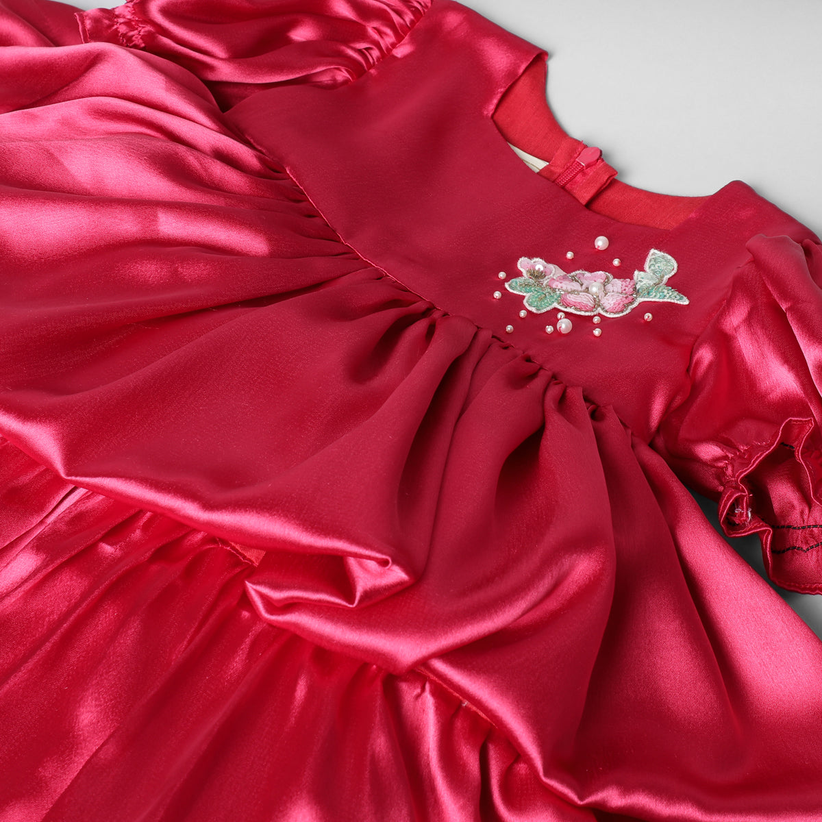 BYB PREMIUM CHERRY RED SATIN PARTY DRESS FOR GIRLS