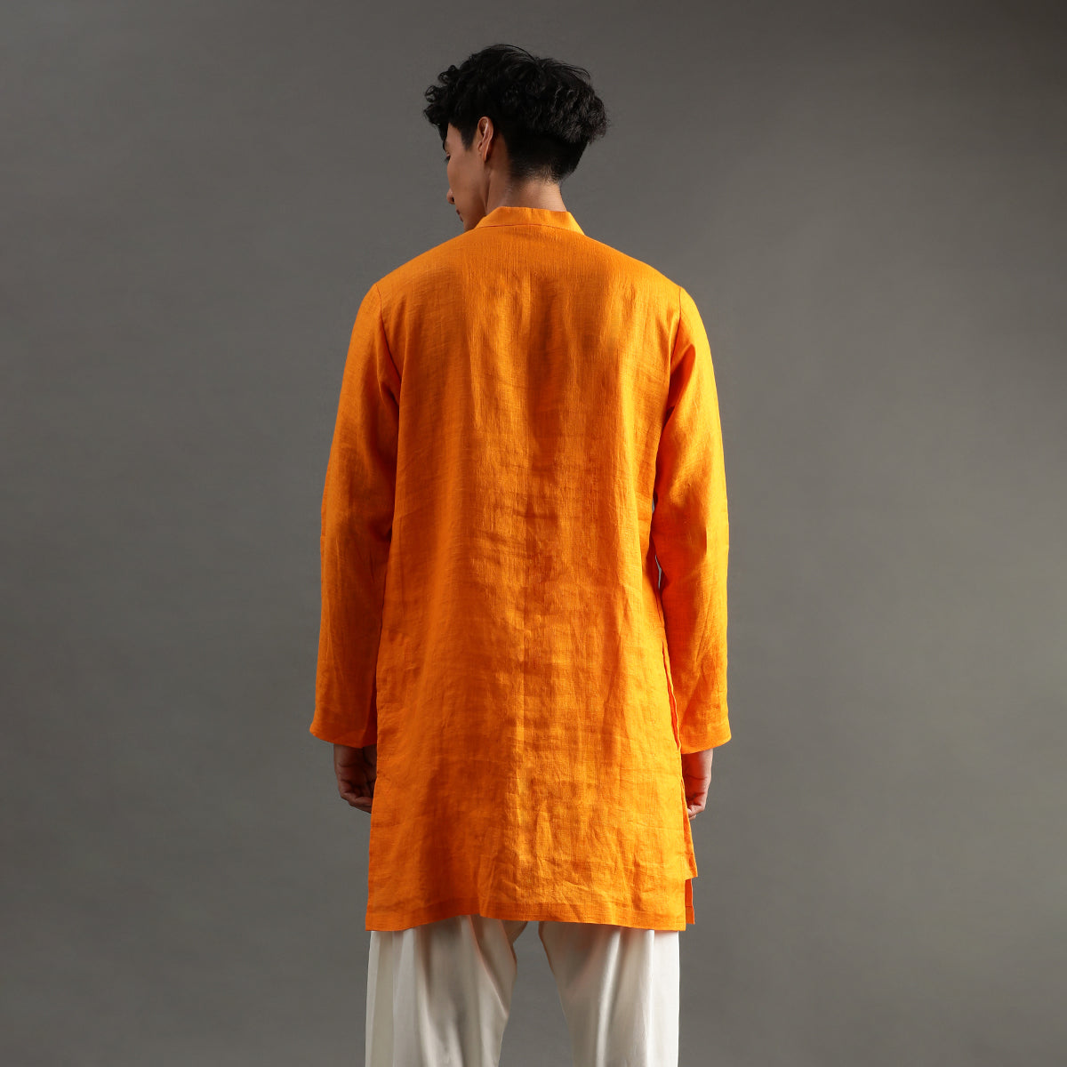 2Pcs Orange Linen Kurta Set