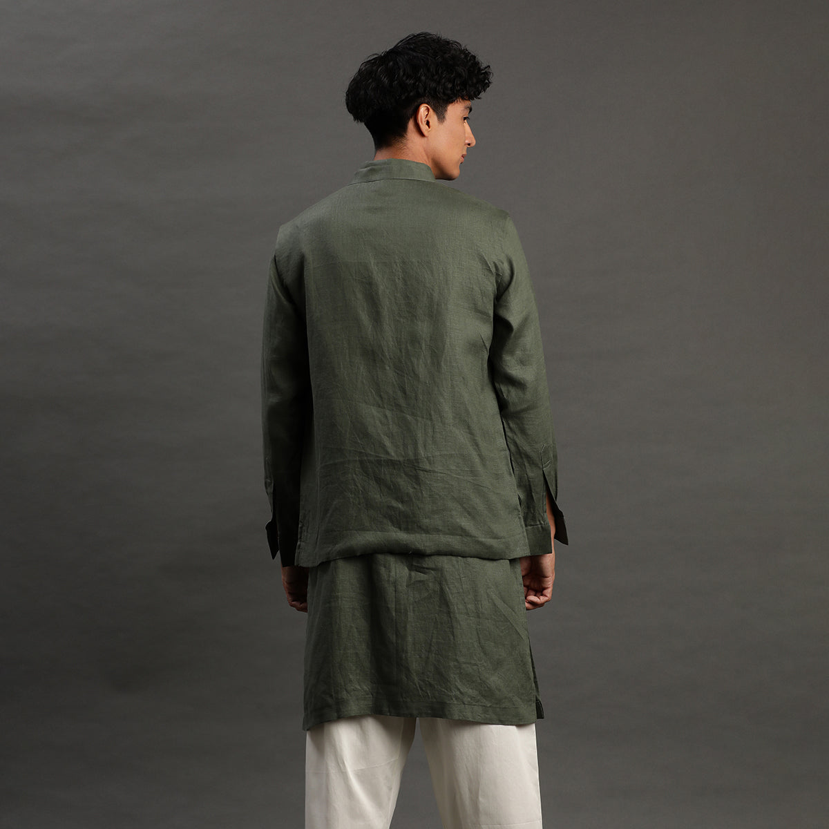 3Pcs Olive Linen Kurta Set