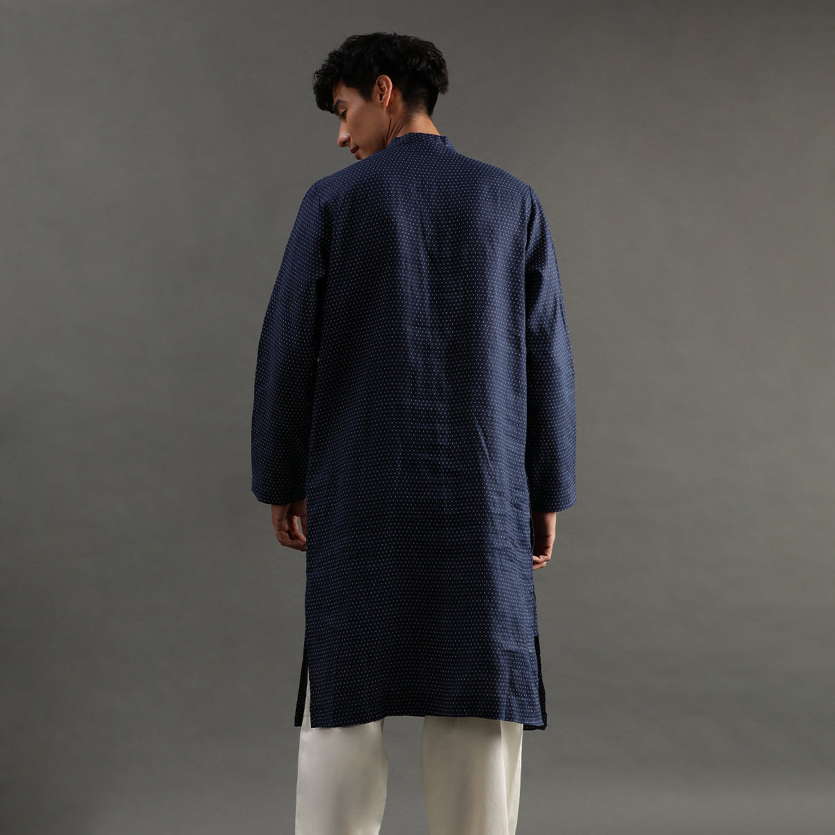 2Pcs Polka Dot Navy Linen Kurta Set