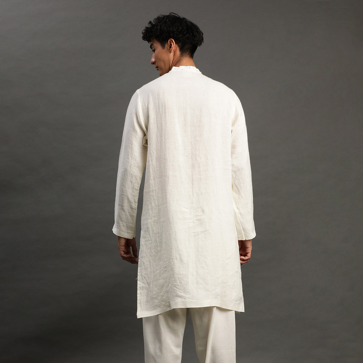 2Pcs White Linen Kurta Set