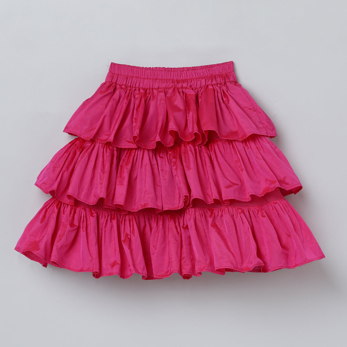 BYB PREMIUM PINK GIRLS LOTUS HAND PEARL AND BEADS EMBROIDERY BANGLORE SILK  THREE TIRED SKIRT AND TOP