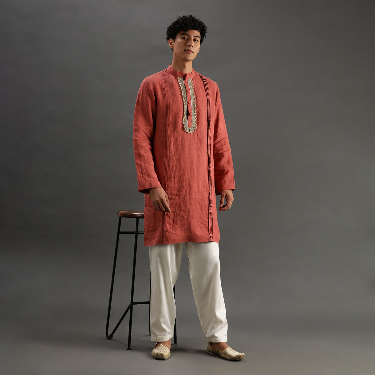 2Pcs Rust Linen Kurta Set