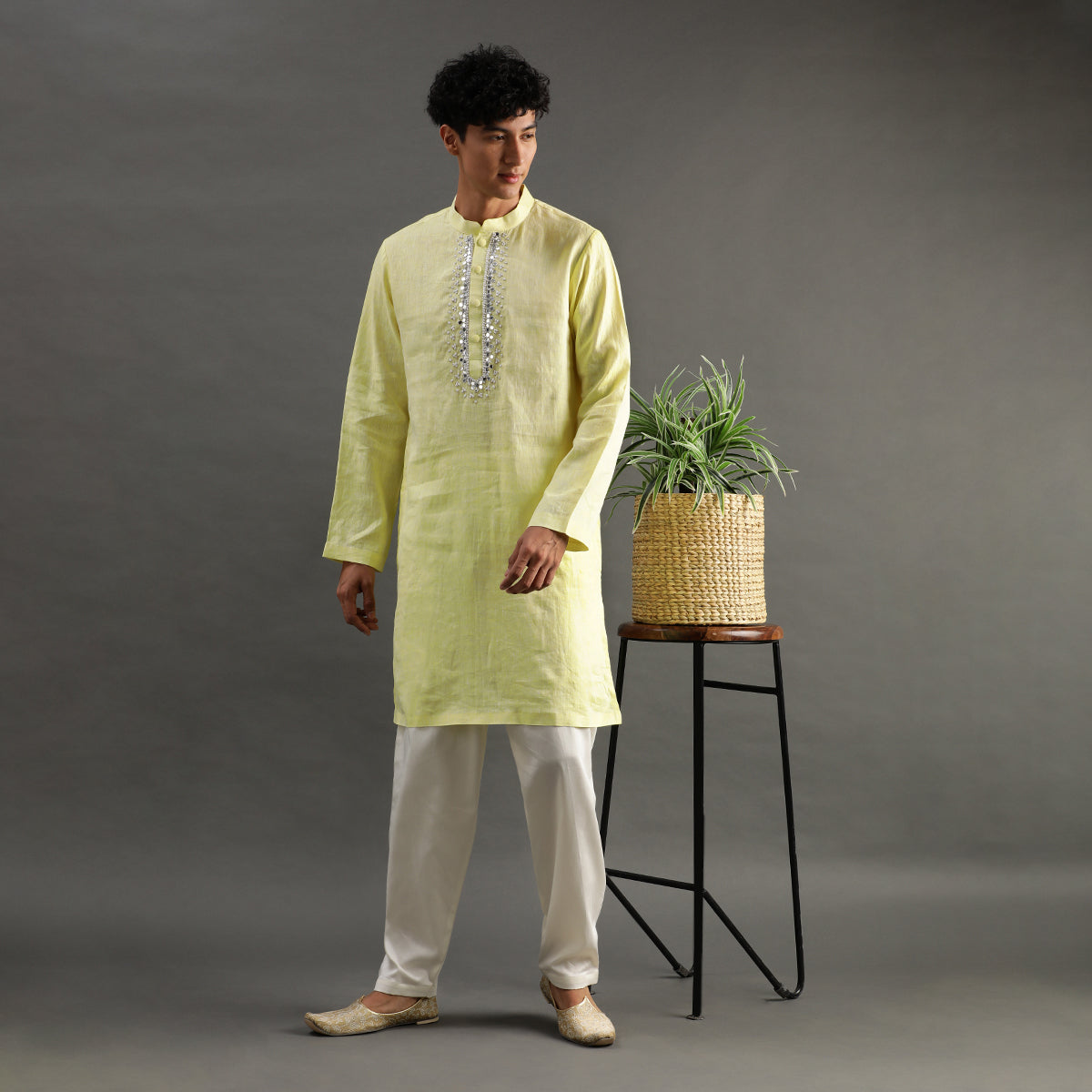 2Pcs Lime Linen Kurta Set