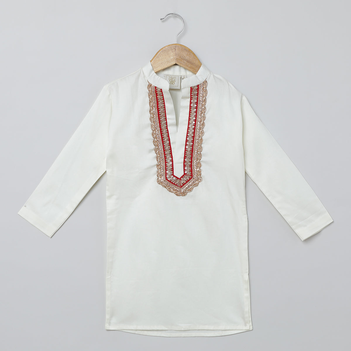 BYB PREMIUM WHITE AND RED BOYS HEART OR LOVE SHAPE BEADED EMBROIDERY PURE COTTON KURTA PYJAMA WITH JACKET