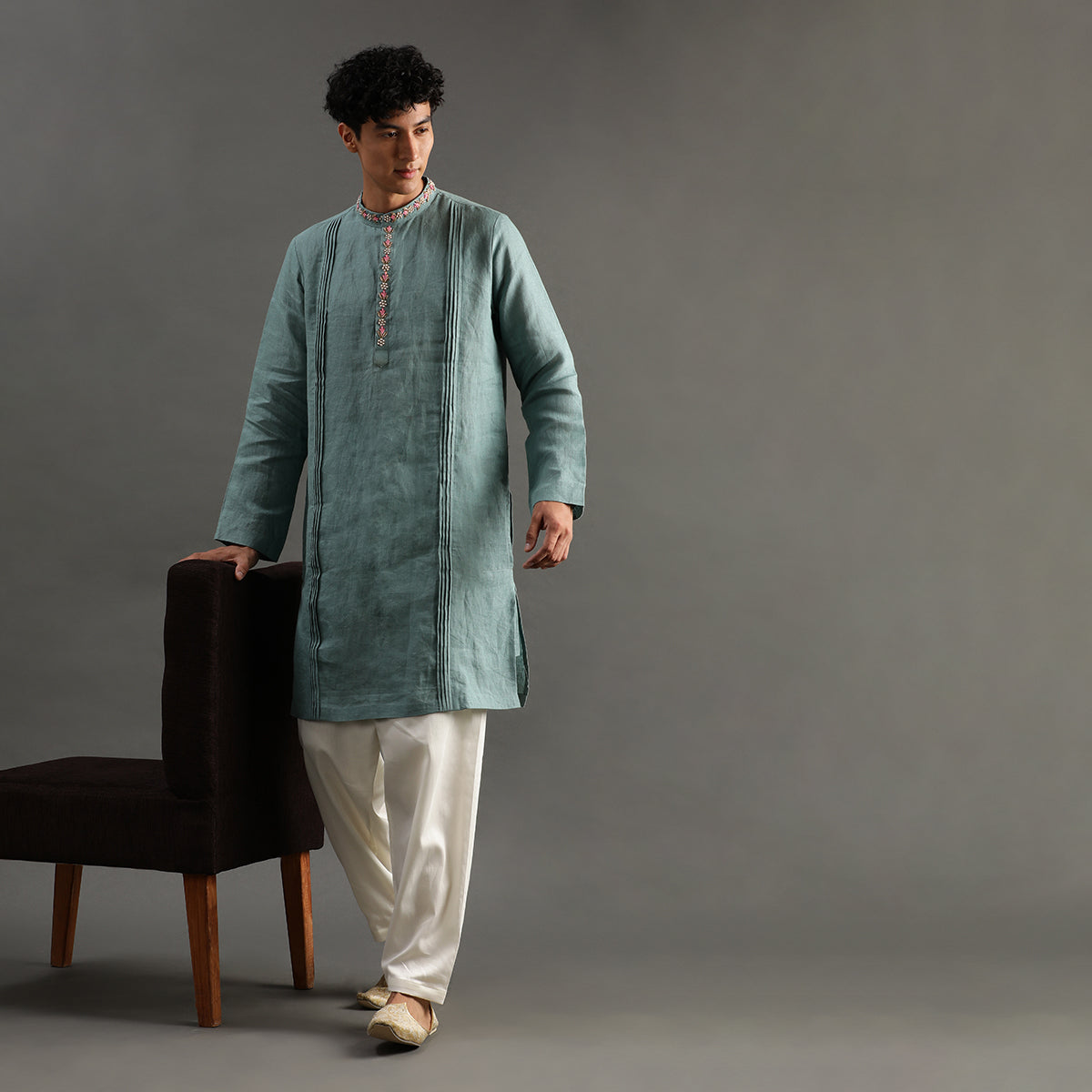 2Pcs Sage Linen Kurta Set