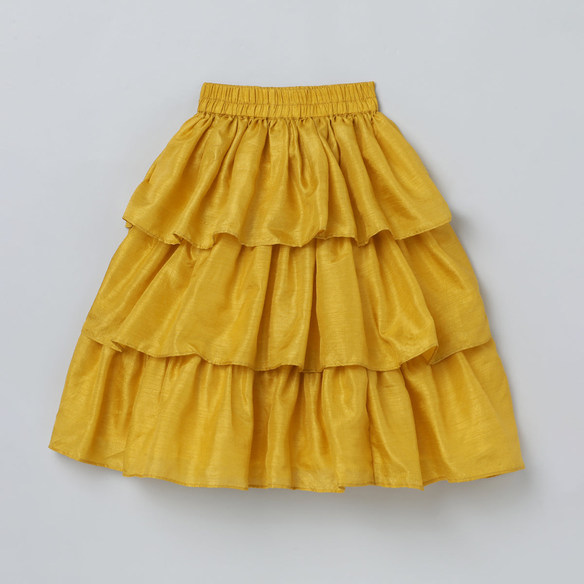 BYB PREMIUM BROWN AND MUSTARD YELLOW GIRLS HEAVY FLORAL HAND EMBROIDERY VELVET AND SILK THREE TIRED SKIRT AND TOP