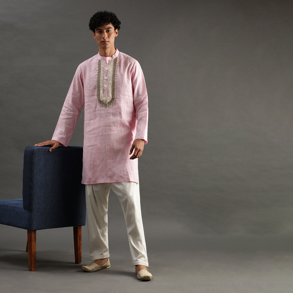 2Pcs Light Pink Linen Kurta Set