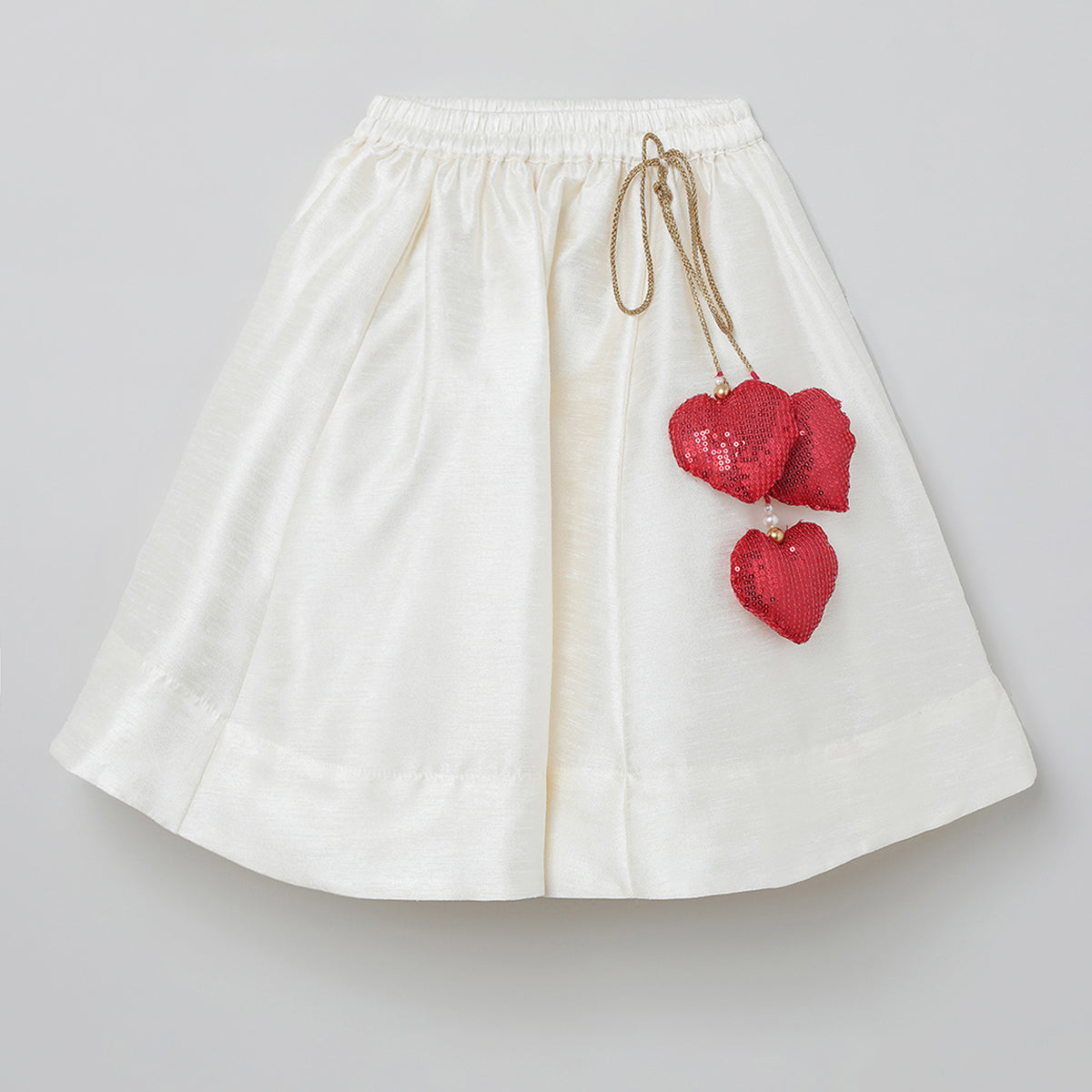 BYB PREMIUM RED AND WHITE GIRLS HEART OR LOVE SHAPE BEADED EMBROIDERY WITH FANCY LATKAN RAW SILK SKIRT AND TOP