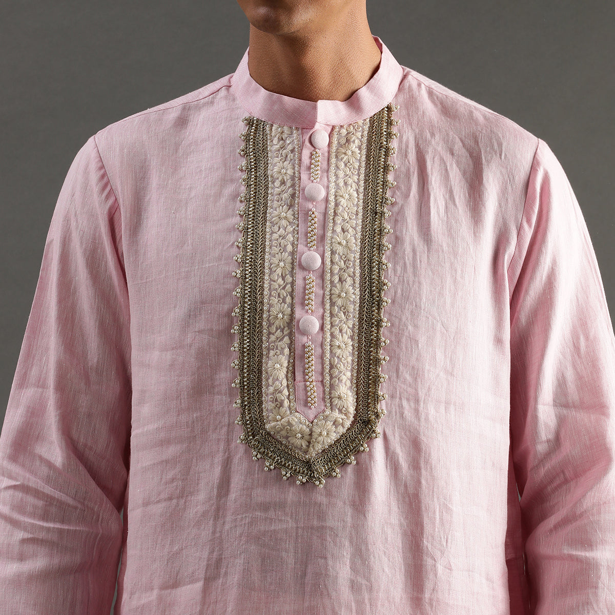 2Pcs Light Pink Linen Kurta Set