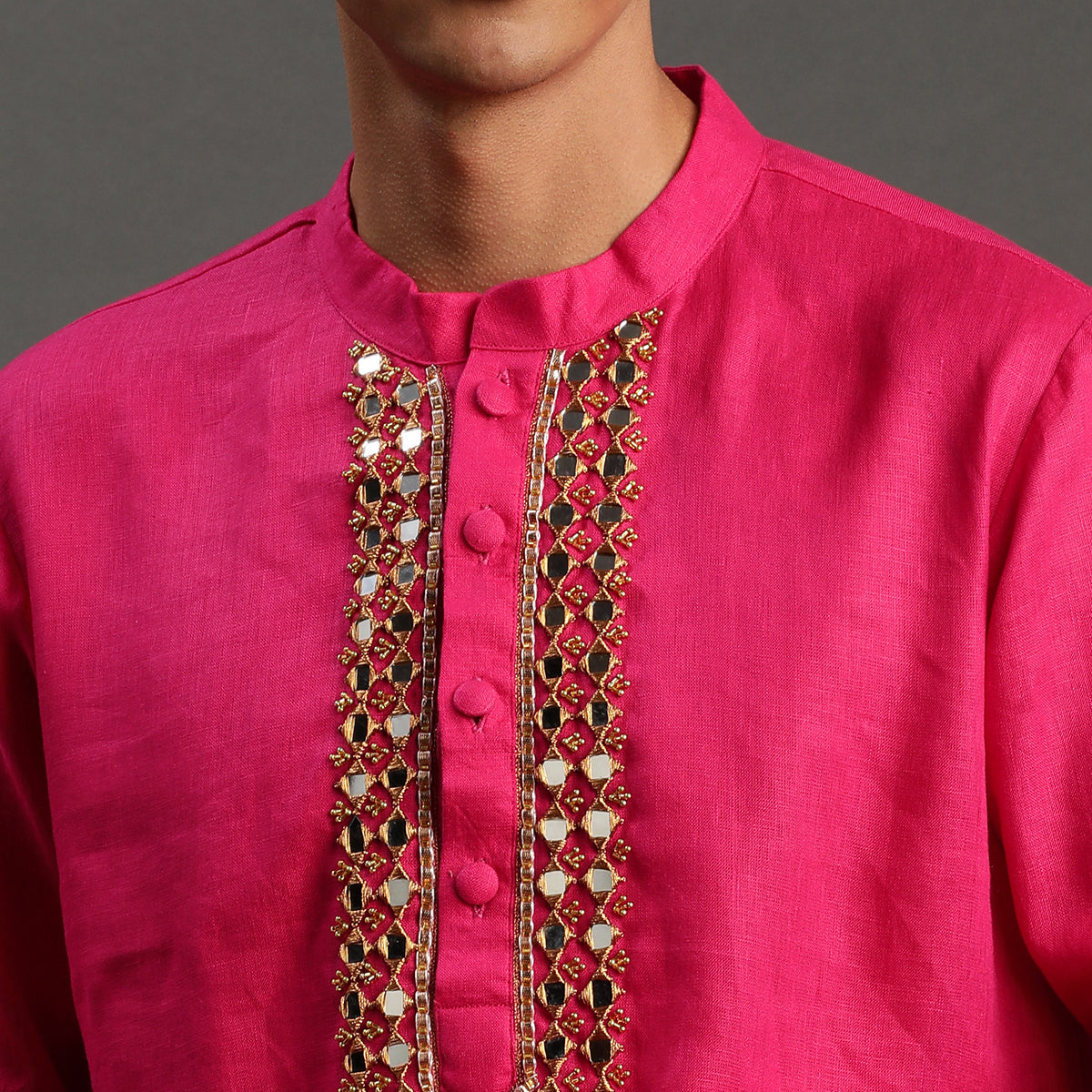 2Pcs Fuschia Linen Kurta Set