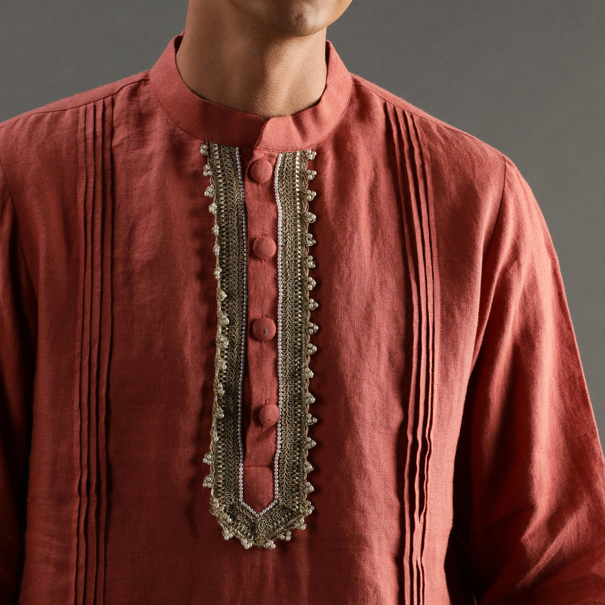 2Pcs Rust Linen Kurta Set