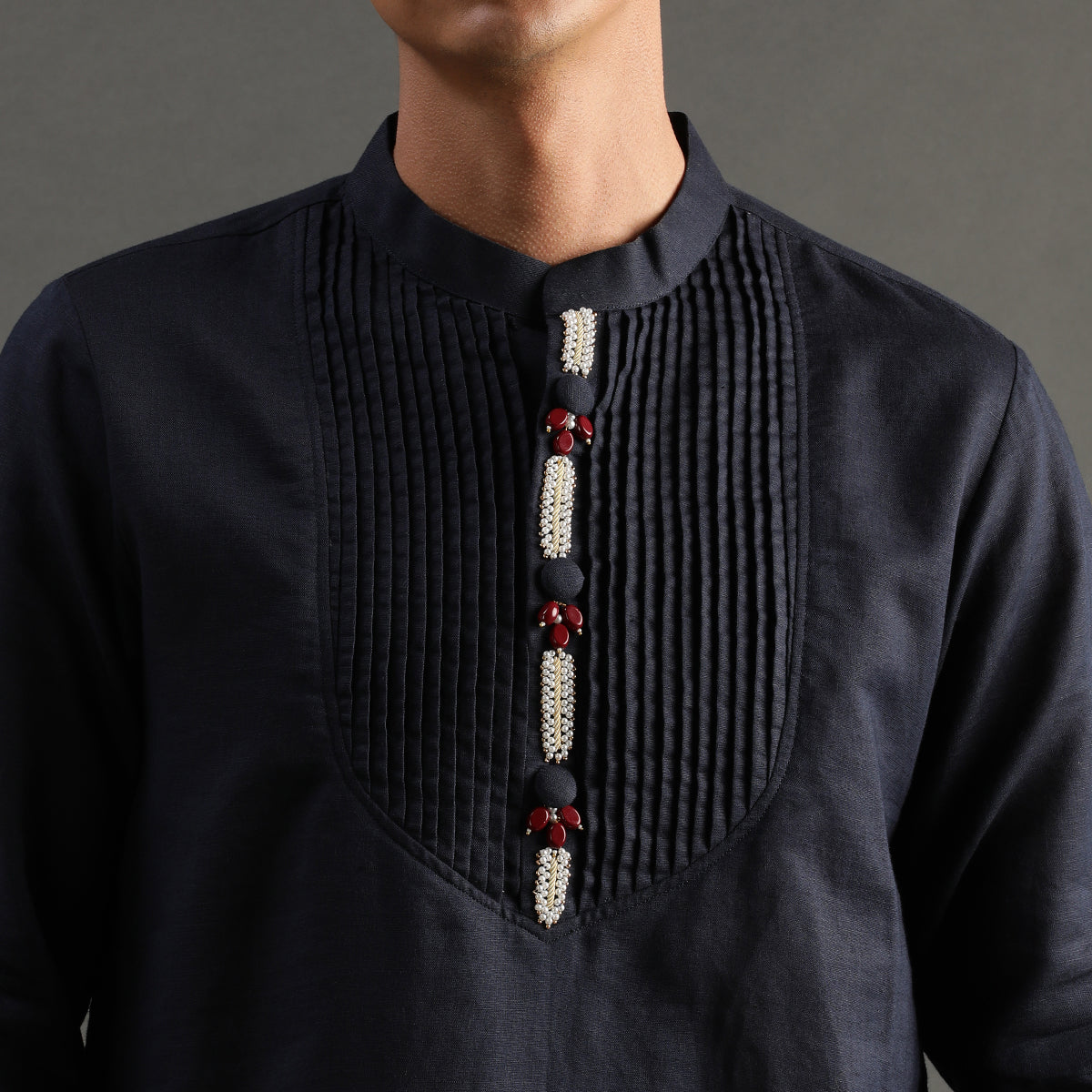 2Pcs Navy Linen Kurta Set