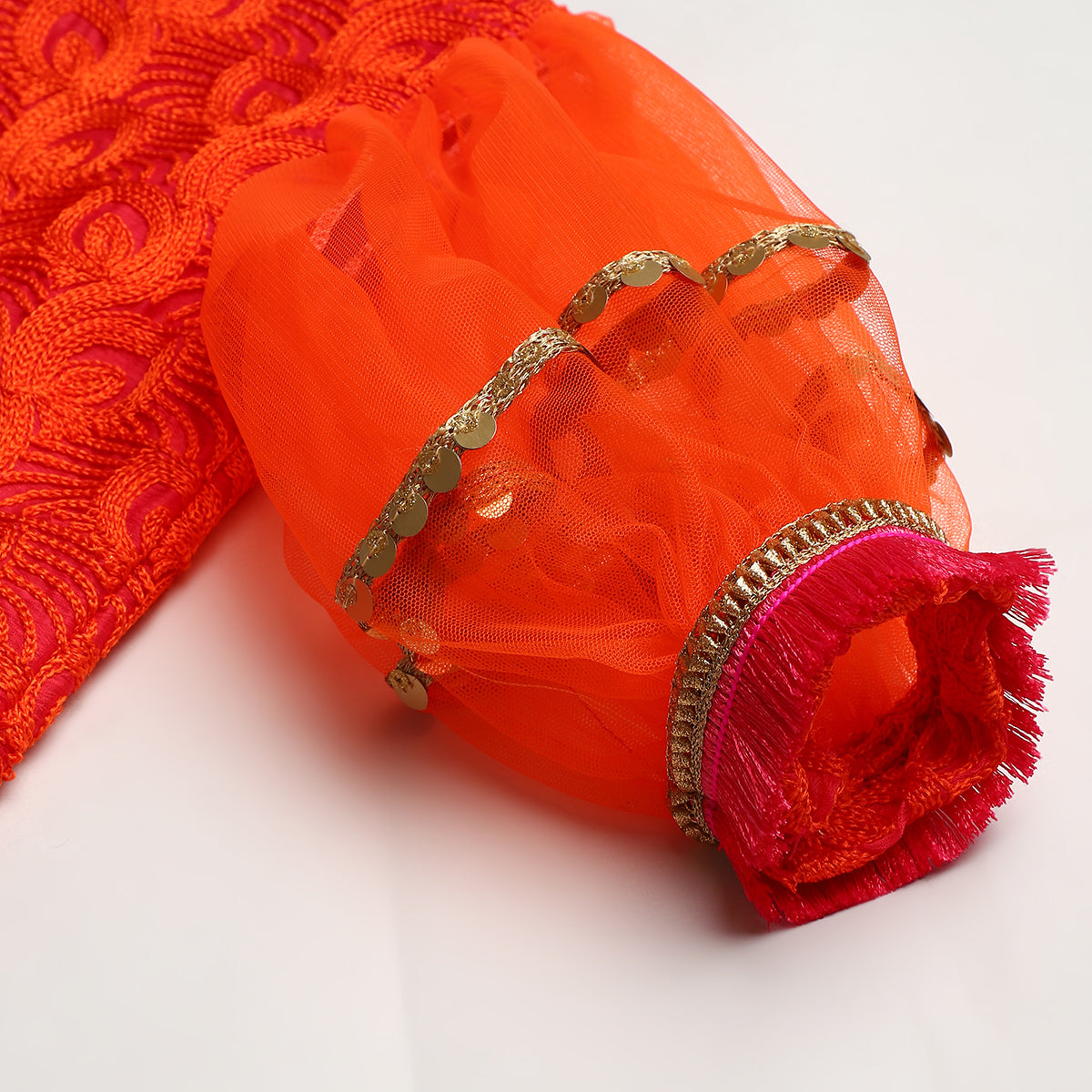 3Pcs Orange Chiffon Embroided Kurta Set