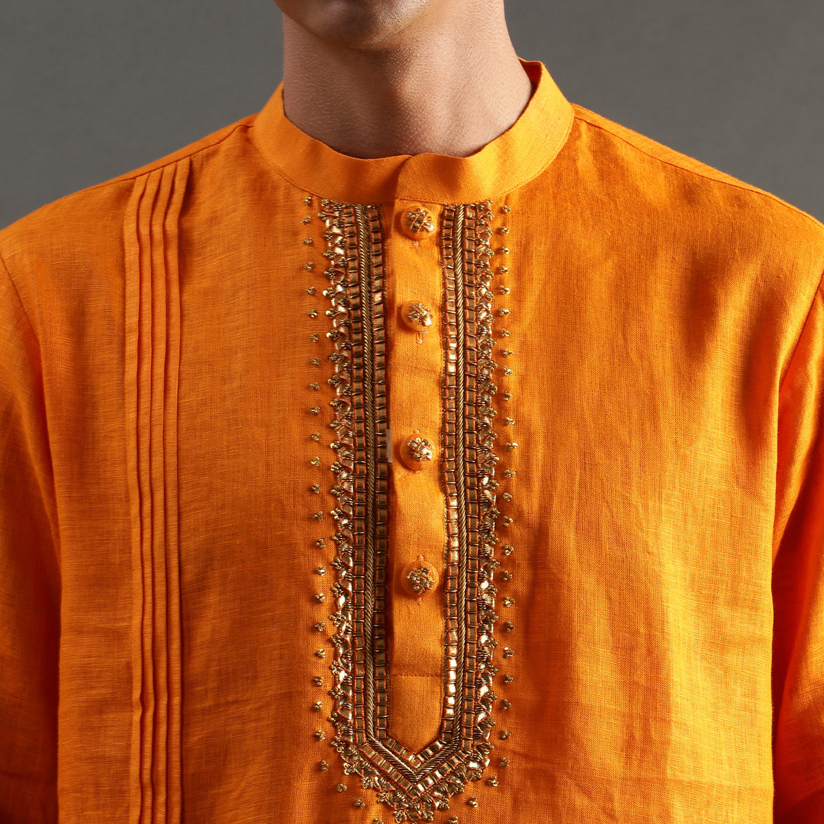 2Pcs Orange Linen Kurta Set