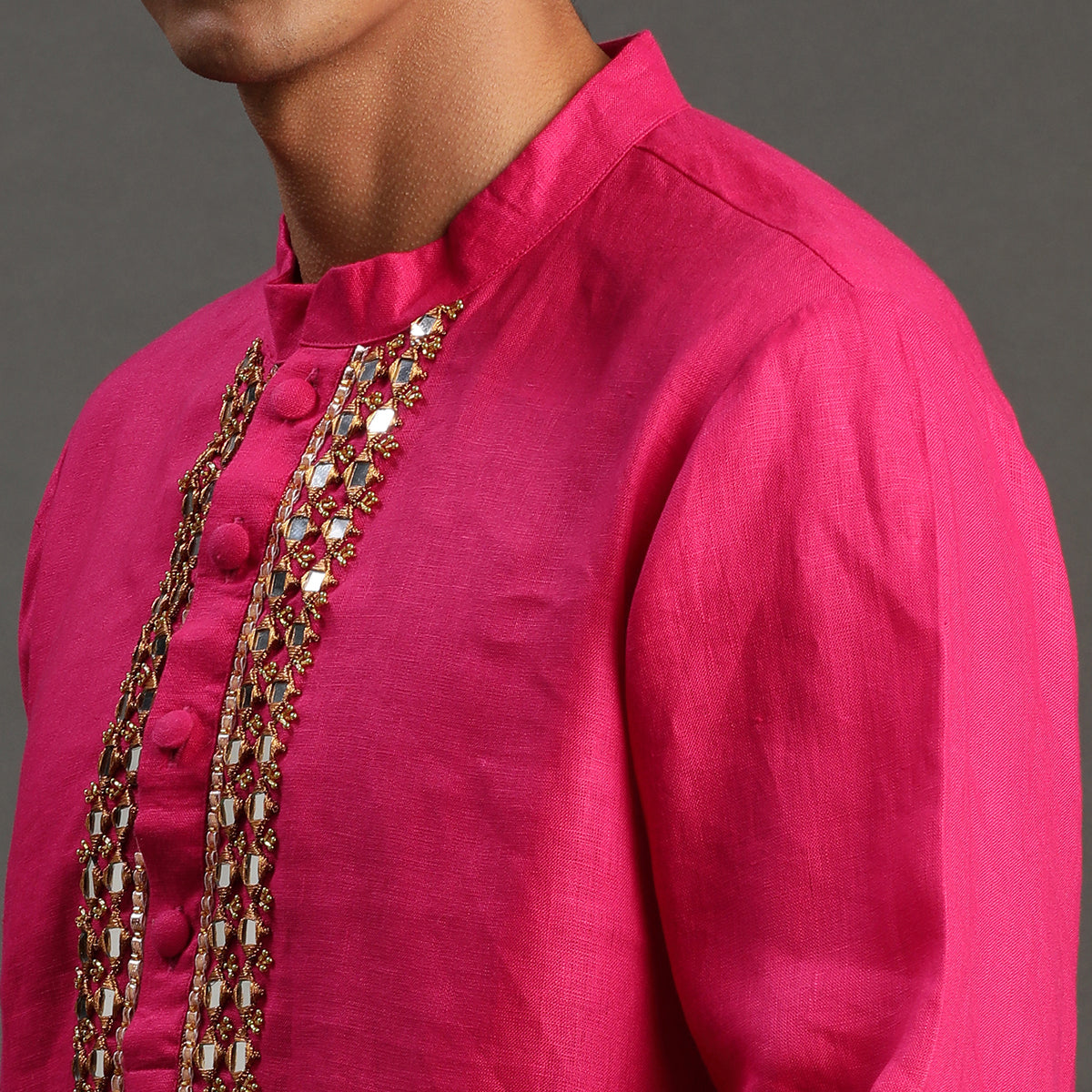 2Pcs Fuschia Linen Kurta Set