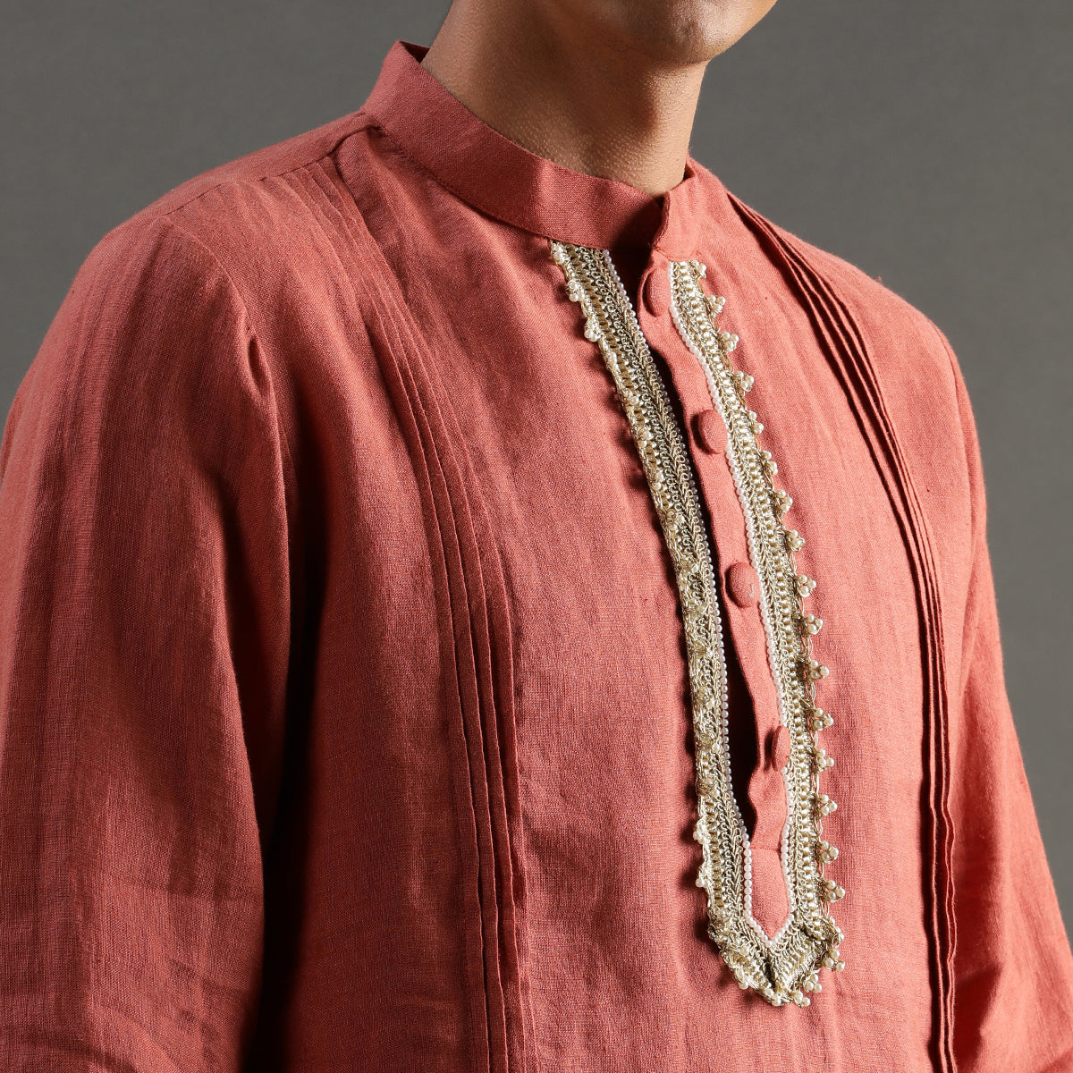 2Pcs Rust Linen Kurta Set