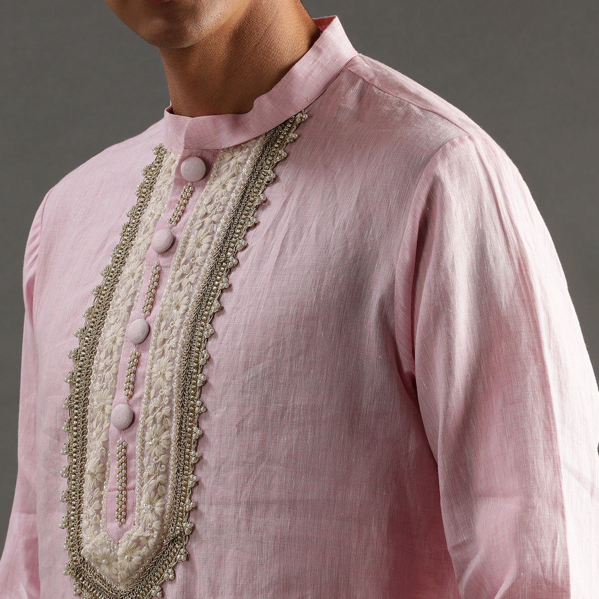 2Pcs Light Pink Linen Kurta Set