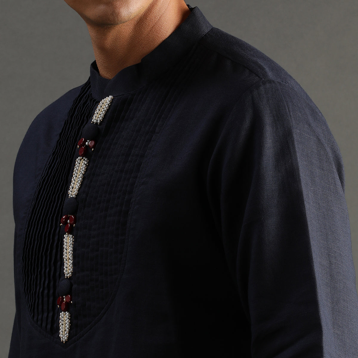 2Pcs Navy Linen Kurta Set