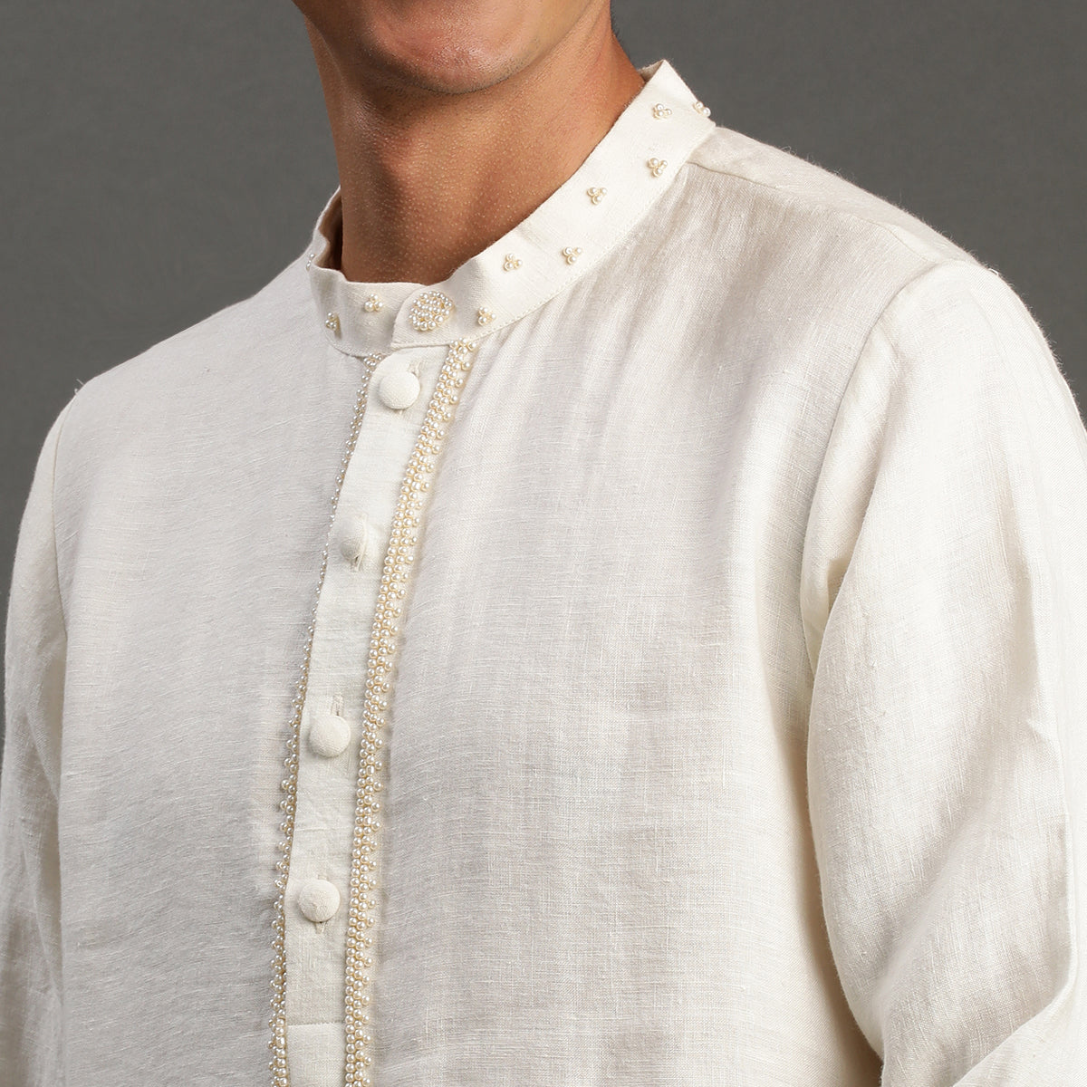 2Pcs White Linen Kurta Set