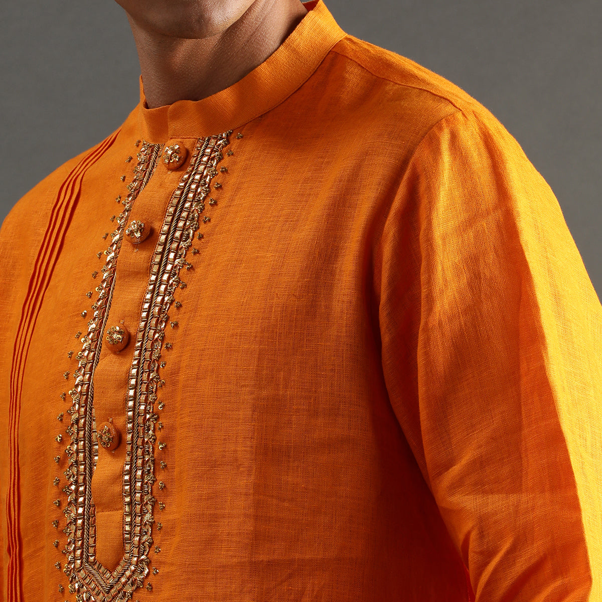 2Pcs Orange Linen Kurta Set