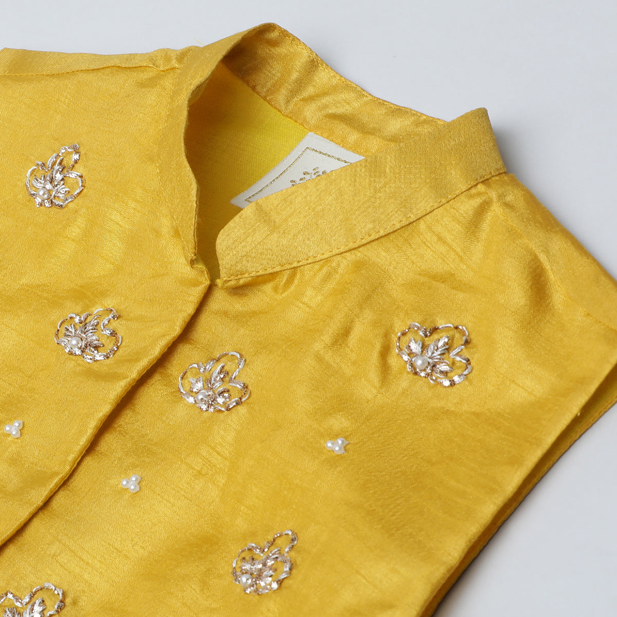 BYB PREMIUM MUSTARD YELLOW BOYS HAND EMBROIDERED SILK KURTA PYJAMA AND JACKET